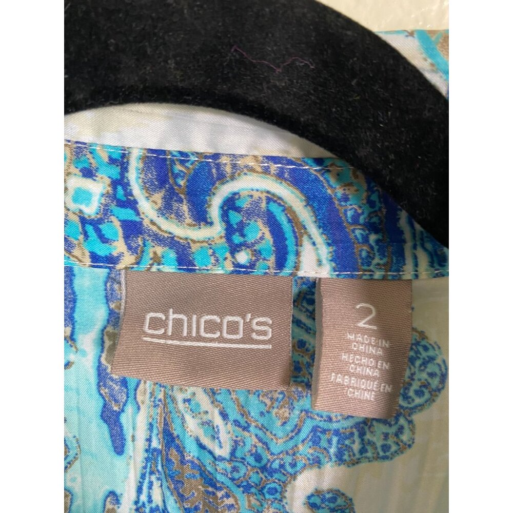 Chicos 2 Womens Paisley Button Up Top Size Large Crinkle Western Boho Blue Artsy - Picture 3 of 15